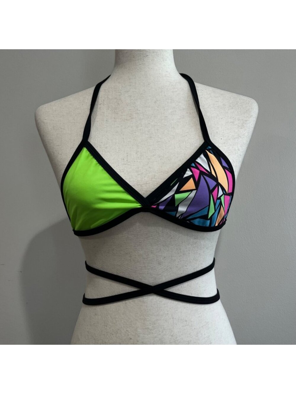 Rolita Couture Geo Shated Utopia Wrap Bikini Top Neon Multicolor Womens XS